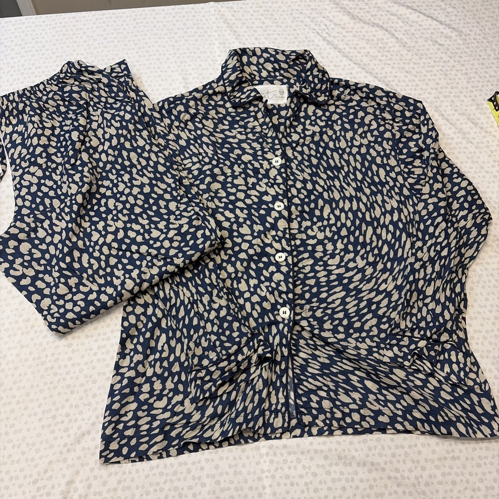 The Cats Pajamas Blue Animal Print 100% Cotton Long Sleeve Top Pants Size XS